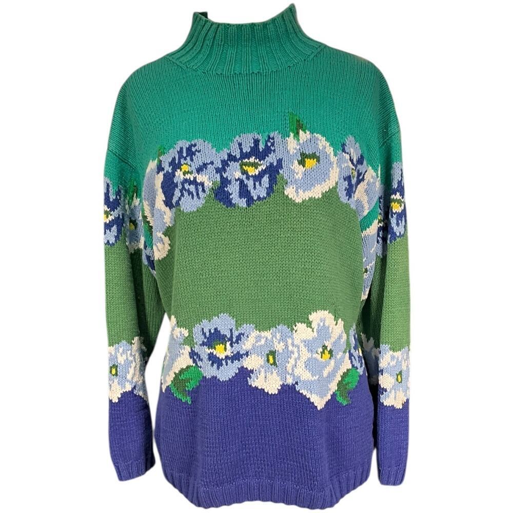 Vintage Adrienne Vittadini Sport 100% Cotton Size Small Floral Sweater Women 90s